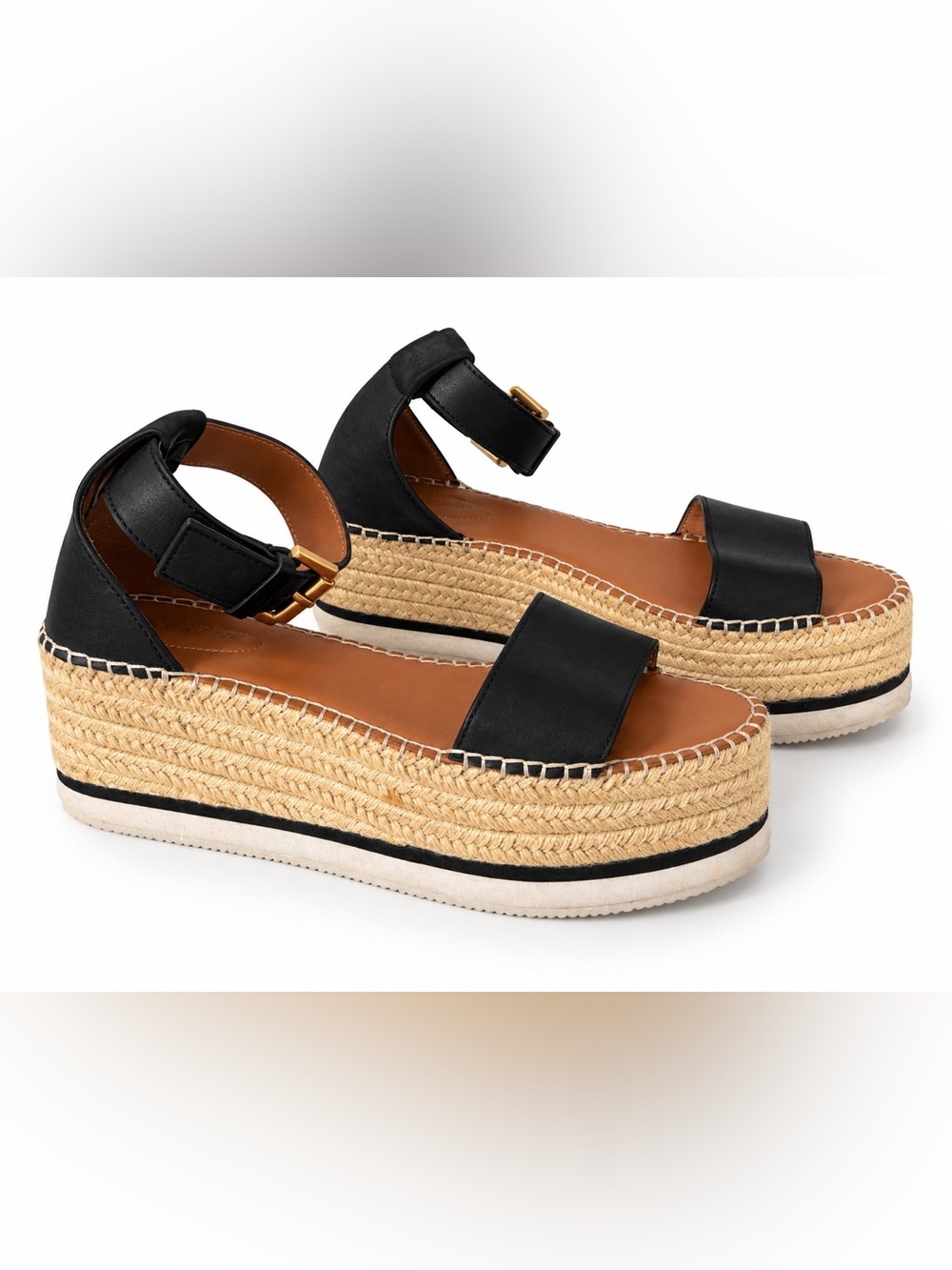 See By Chloe Black Leather Espadrille Platform Sandals